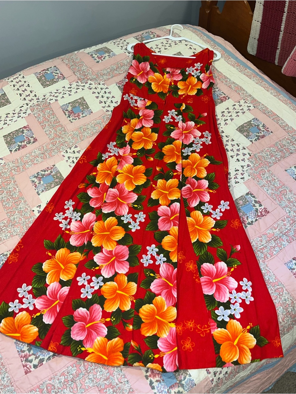 Vintage Ui-Maika Red Tropical Floral Maxi Dress - Picture 3 of 5